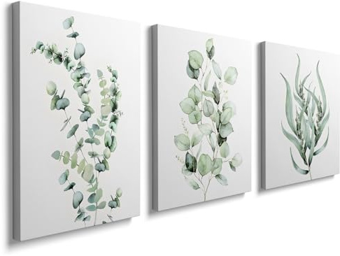 Plant Wall Art Leaf Prints Tropical Nursery Framed Canvas Pictures Modern Artwork Minimalist Green Foliage Paintings Posters Decoration for Living Room Kitchen Office Home Decor 12x16 Inches, YH1405