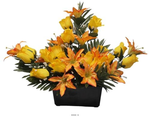 Artificielles.com - Fronte della tomba di Rosa e Giglio Tigrato Giallo artificiale per Ognissanti - colore: Giallo 630