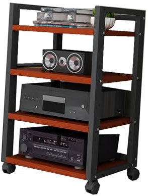 Rack For Supporti Audio, Ripiano AV Mobile Regolabile In Altezza Giradischi Con Supporto A 4 Livelli, Ripiani For Supporti AV, For Lettori DVD Console Di Gioco Ricevitore AV Giradischi Giradischi(Red)