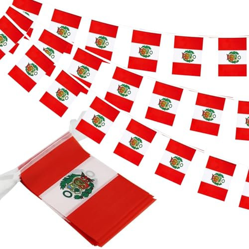 GSYLPFT Banderas de Perú para eventos patrióticos, Día de la Independencia, barras deportivas, decoración interior y exterior, 33 pies, 30 banderas