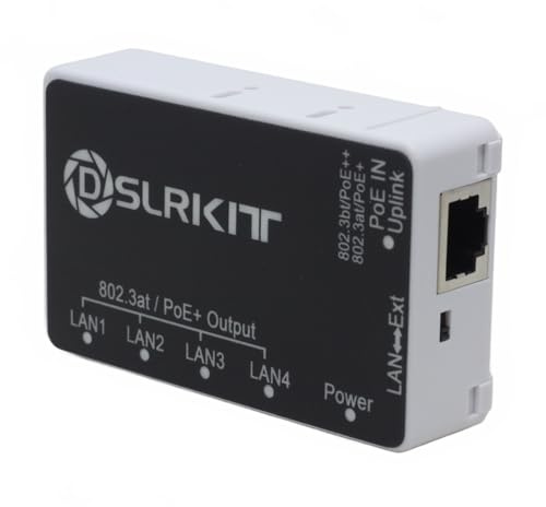 DSLRKIT PoE++ 90 Watt 5 Port Gigabit PoE Passthrough Switch Extender Repeater 802.3bt in 802.3AT Out