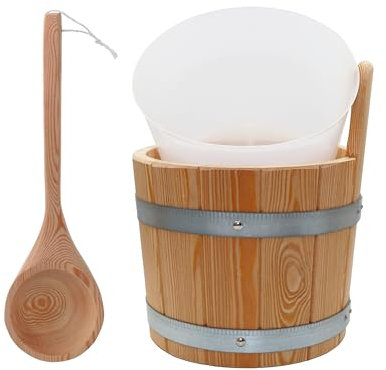 HAF® Set de cubo de sauna de alerce de 5 litros con inserto y paleta de sauna de 40 cm de madera de pino, resistente a la humedad, accesorio para sauna de alta calidad, fabricado en Alemania