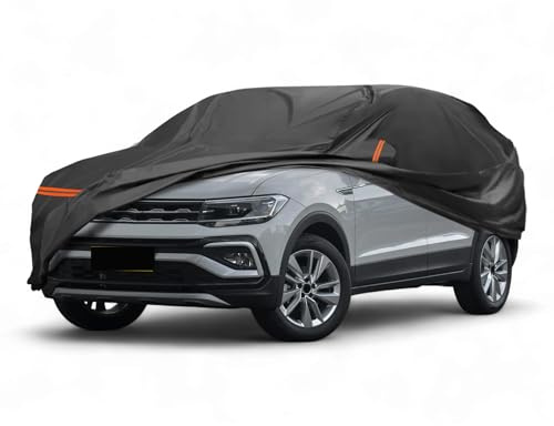 A ABSOPRO Copertura Auto per VW T-Cross 2018-2024 PEVA Spunlace Cotone Esterno Copertura Auto Completa Impermeabile Antivento Sole Pioggia Neve Protezione con Zipper Porta Passeggero Nero