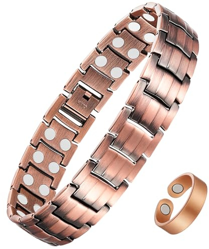 Jecanori 99,9 % koppararmband för män med ultrastark magneter, effektivt magnetiskt armband för män och kopparring, justerbar armbandslängd med verktyg och presentask., 8.54 inches, Koppar