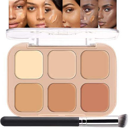 evpct 6 Colors Concealers Full Coverage Cream Contour Palette with Brush for Older Women, Under Eye Color Corrector Tri Color Pot Concealer Palette for Dark Circles Mature Skin Makeup, Waterproof, A3
