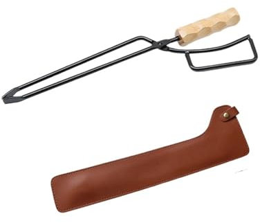 Pinze per braciere in Metallo, pinze per Barbecue in Legno, Manico Lungo, bruciatore a Legna, Clip per Carbone, Attrezzatura da Campeggio Leggera e Portatile per caminetti Interni, bracieri Esterni