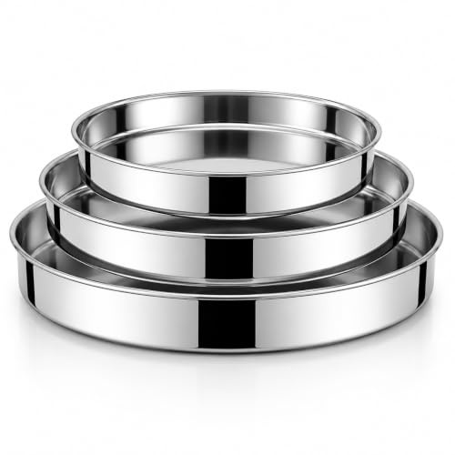 Qivee Edelstahl Backformen Set, Rund, 3-Teilig, 28/32/36 cm | Pizzaform, Kuchenform