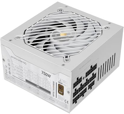 MARS GAMING MPB750SIM, Alimentation ATX 750W Full Modulaire, Garantie 7 Ans, 80Plus Bronze 230V EU, 90% Efficacité, Ventilateur SI Extreme Silence 140mm, Technologies AI2-RPM, DC-DC et SMD, Blanc