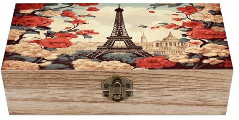 GHEPSDW Paris Vintage FloralElegante Aufbewahrungsbox aus Holz mit Scharnierdeckel und Frontverschluss, geeignet für DI Craft Art Hobby Home Storage
