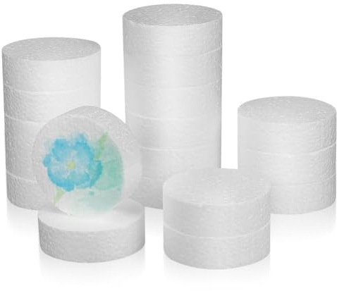 Craft Foam Circles, 18pcs Round Craft Foam Blocks, Blank Thick Circles White Polystyrene Handcraft Disc for DIY Decoration Projects Cake Model Flower Arranging 2.95X2.95X0.98in