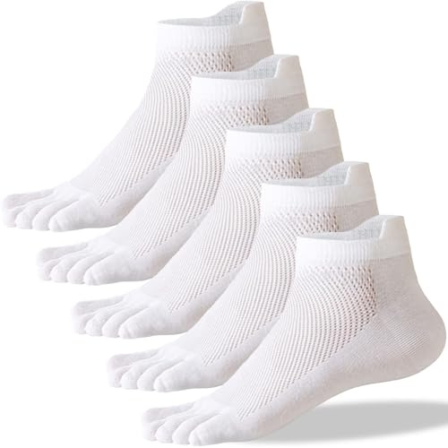 QUPOLPOL 5 Paar Zehensocken Herren – Atmungsaktive Sportsocken mit Fünf Zehen Baumwolle Kurzsocken für Laufen, Fitness, Fußball, Basketball, Radfahren, Arbeit, EU 39-45 (Weiß)