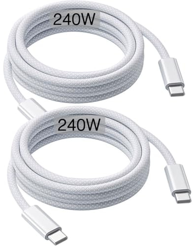 240W USB C Kabel 2m, USB C auf USB C ladekabel (2 Stück),5A Schnellladekabel für Macbook Pro M3/Macbook Air M4,iPad Pro 12.9/11,Air 5th/4th,Mini 7th/6th,10th Gen,iPhone 17/17e/16/15/16e/Pro Max Type C