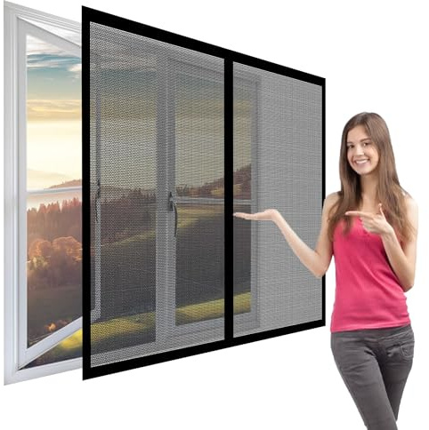 Mosquiteras para Ventanas de Madera 219 x 213 cm sin Taladrar Mosquitera Ventana Magnética Contra Moscas Repelente de Mosquitos Reforzada para Balcón y Puerta Ventana, Negro