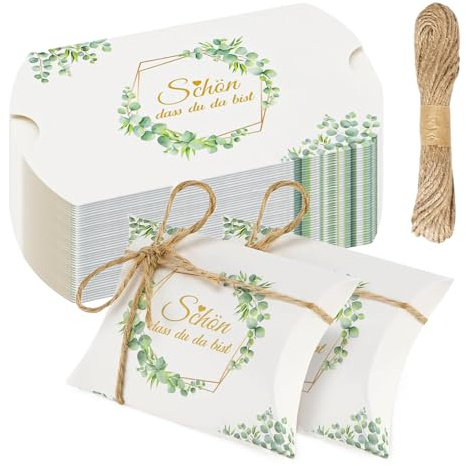 50 Stück Schön Dass Du Da Bist Gastgeschenk,Hochzeit,Gastgeschenk Taufe,Geschenkboxen Kissenschachteln Klein für Baby Party Box