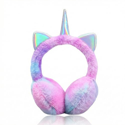 Hopzab Unicorn Horn Earmuffs Plush Winter Ear Warmers for Women(Purple)