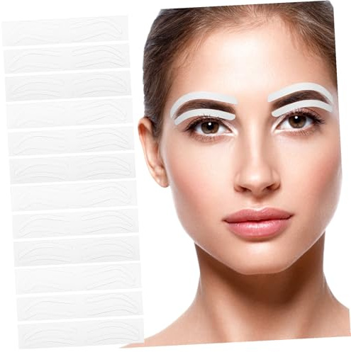 VALICLUD 12 feuilles Pochoirs Sourcils Adhésifs Usage Unique Kit Stencils Sourcils Faciles à Utiliser pour Forme Symétrique Accessoire Maquillage Pratique Voyage