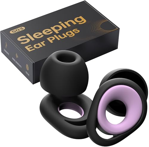 QWH Ohrstöpsel zum Schlafen, Wiederverwendbare Ohrstöpsel aus Silikon mit Geräuschunterdrückung für Schlafen, 25dB–28dB Geräuschreduzierung, 8 Ohrenschützer in Drei Größen(S, M*2, L), Schwarz Violett