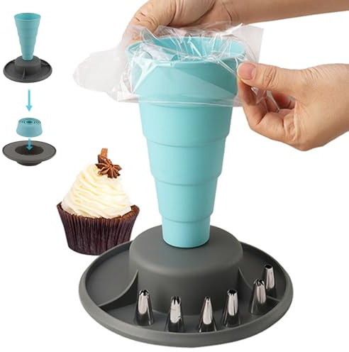 Support de poche à douille pliable en PP sûr avec socle stable, outil de décoration gâteau avec buse cupcake peu encombrant pour la cuisine domestique.