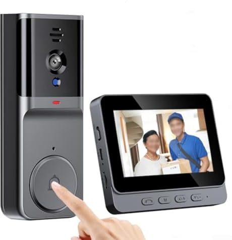 Videodörrklocka, trådlös dörrkamera med bildskärm, 1080P videointercom, 2.4G-sändning, 2-vägs ljud och nattsyn för hemsäkerhet
