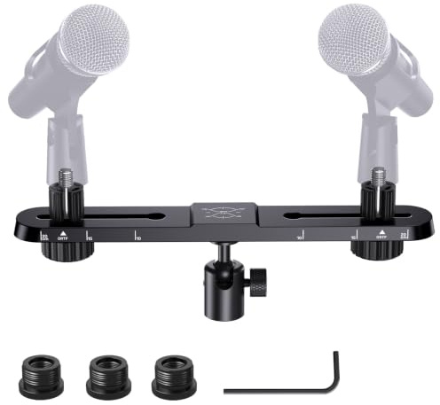 Stereo Array Spacing Bar Microphone Mount Microphone Bar | Universal Wall & Ceiling Speaker Mount Bracket for Satellite, Adjustable for Two Mics or Booms | 3/8“ Thread Stand Connector