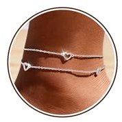 Chihayafuji Fußkettchen für Damen Silber 925 Gold Verstellbares Wasserfest Herz Doppelte Stapelbar Fussketten Sommer Strand Fußkette Schmuck Geschenk Mädchen Frauen
