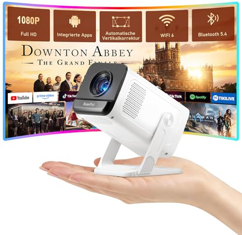 [Mini Beamer & Offizielle Lizenzierte App] XuanPad White Smart Beamer 4K Unterstützung 22000 Lumen mit WiFi und Bluetooth, Tragbarer Native 1080P Outdoor Projektor mit 360° Ständer