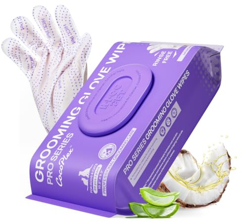 HICC PET Glove Wipes for Dogs and Cats Cleaning & Deodorizing, Pro Series, Hypoallergenic Dog Washing Wipes, Extra Thick, Dual-Textured Pet Brushes for Long Short Hair, Unscented