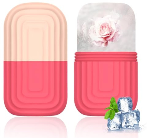 2 Pcs Ice Roller for Eyes Face, Reusable Silicone Ice Face Roller Massager for Puffiness Relief, Shrink Pores,Skin Tightening, DIY ice Mould Skincare Tool for Neck, Face Massage, Pink