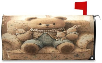 Coikll Teddy Bear on The Sofa Spring Mailbox Cover Magnetic Post Letter Box Wraps for Garden Yard Standard Size 20.8 x25.4