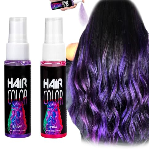 2 Pcs Bombe Cheveux Violet Enfant Spray Colorant Cheveux Vaporisez Uniformément Facile à Rincer Idéal pour Les Fêtes Halloween Festivals de Musique Cosplay Autres Événements 30ml/Pcs Rose Violet