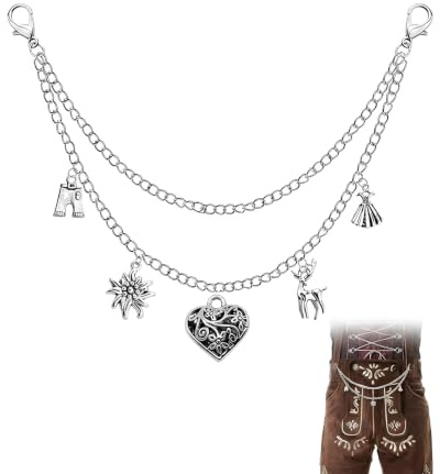 KACZUS Charivari Kette Silber mit Edelweiß Anhänger, 1-teilig doppelreihige Edelstahl Trachtenkette, robuster Trachtenschmuck als Accessoire für Oktoberfest Dirndl & Lederhose