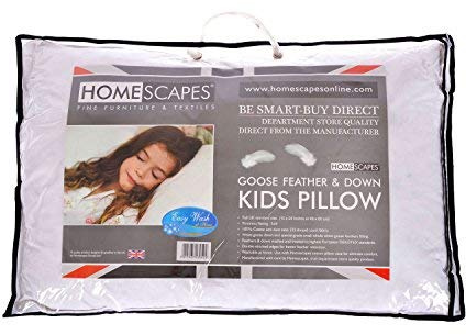HOMESCAPES Oreiller Garni de Plumes d'oie et Duvet pour Enfants (60 x 40 cm), Protection Contre Les acariens de la poussière, Lavable, Doux, hypoallergénique
