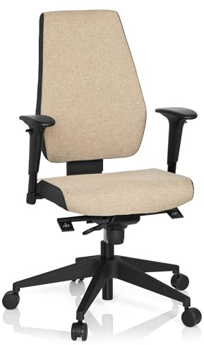 hjh OFFICE 608819 Profi Bürostuhl PRO-TEC 500 Stoff Beige Drehstuhl ergonomisch, Rückenlehne & Armlehnen höhenverstellbar