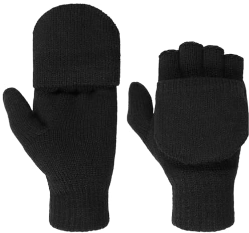 Lipodo Thinsulate Fingerless Handschuhe Damen/Herren - Unisex - Fingerlose Strickhandschuhe - Herbst/Winter- Waschbar - Fäustlinge Einfarbig - Winterhandschuhe schwarz 9 HS
