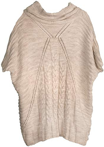 styleBREAKER Poncho de Punto de Mujer con Motivo Trenzado, Mangas y Cuello Chal 08010054, Color:Beige