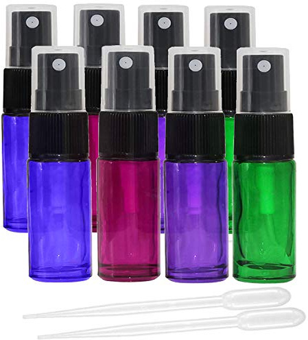 JamHooDirect 8Pcs 5ml Empty Glass Spray Bottles with Black Fine Mist Sprayers,Travel Perfume Atomiser Refillable Mini Portable Container Include 2 Droppers for Essential Oils or Night Out Fragrance