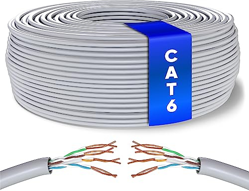 Mr. Tronic 75m Ethernet Netzwerkkabel Cat 6, LAN Netzwerkkabel Für Schnelle & Zuverlässige Internet, AWG24 Massenkabel Cat 6 | Bulk Kabel 1 Gbps, 250 MHz, UTP CCA (75 Meter, Grau)