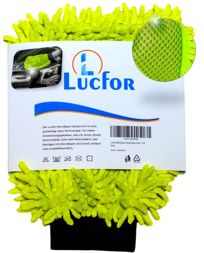 LUCFOR 2 en 1 Gant de Toilette en Microfibre pour éviter Les Rayures I Vernis Doux I Insectes & Détachant à l'arrière I Facile à Fixer sur Les Grandes Mains I Grande Absorption d'eau
