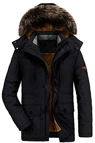 Onsoyours Herren Warme Winterjacke Parka Jacke mit Plüsch Wintermantel mit Kapuze Übergangsjacke Gefütterte Winterparka Outdoor Mantel