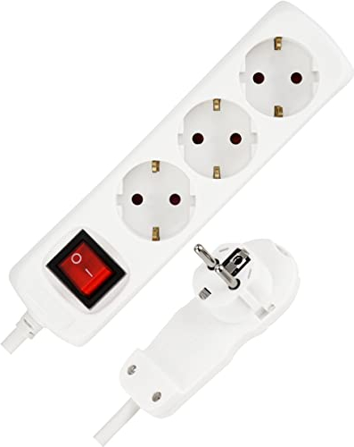REV Steckdosenleiste SMART - Mehrfachsteckdose 3-Fach mit Flachstecker & beleuchtetem Schalter zum Stromsparen, Kabel 5m, max. 3680W, weiß