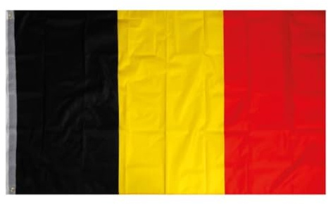 OneTools Belge drapeau 150x90 cm, noir/jaune/rouge, support avec style, adapté à l'extérieur