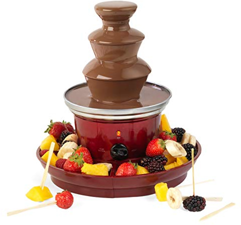 Giles & Posner EK3428G Chocolate Fountain - 3 Tier Cascading Fondue Set, Electric Melting Pot Base for Milk, White, Dark Chocolate, Party Dip & Share, Includes 2 Food Trays & 100 Bamboo Skewers, 90W