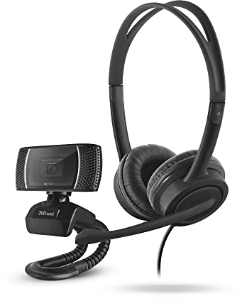 Trust Doba 2-in-1 Home Office Set, On-Ear USB Headset mit Mikrofon und HD Webcam, Kopfhörer für PC, Videokamera für Office, Chat, Business, Skype, Teams, Videokonferenz, Zoom, Laptop, Computer, Mac