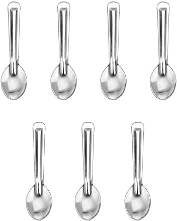 7PC Spice Spoons Mini Masala Dabba Indian Spice Tin Container Spoons Scoops Stainless Steel Small Mini Salt Sugar Honey Loose Leaf Tea Coffee Seasoning Herb Condiments Spoons (DESIGN C - Lined 8.5cm)