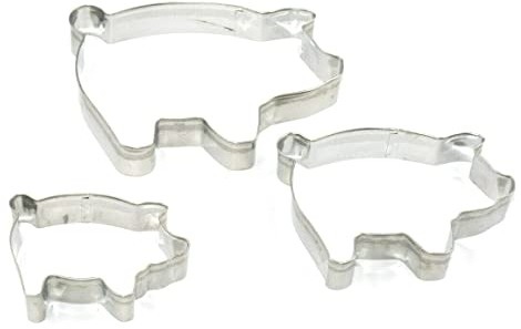 Selecto Bake Juego de 3 cortadores de cerdos de granja de acero inoxidable para galletas, cortador de sándwich, fondant, molde para tartas, prensa de galletas