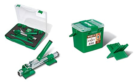 Spax Kaiman pro 5009409872009 Redresseur de planche pour redresser facilement les planches déformées & Jauge à mortier pour joint 4 tailles : 4/5/6 et 7 mm Lot de 12 dans une boîte avec poignée