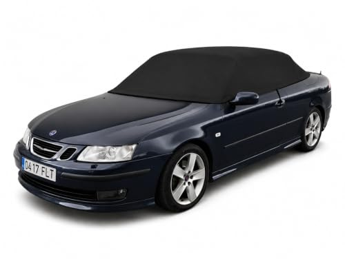 RAPID LUX - Cubrecapotas impermeable a medida para Saab 9.3 cabrio, protección contra la lluvia, la suciedad y los rayos UV, sistema antirrobo personalizado, negro.