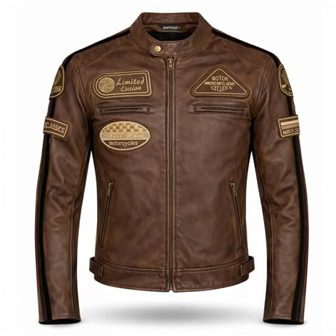 PRO FUTURE Aspidex Motorradjacke für Herren, Vintage-Stil, Leder, Custom & Café Race, Harley-Stil