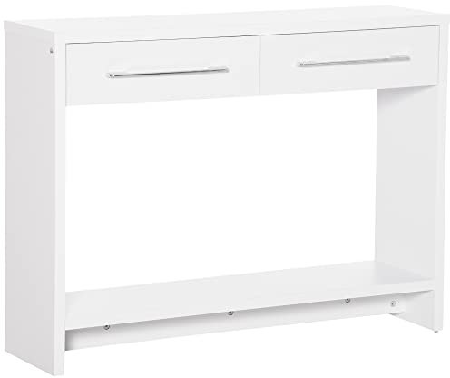 HOMCOM Konsolentisch Beistelltisch Sideboard mit 2 Schubladen Flurtisch mit Kippschutz Sofatisch für Wohnzimmer Flur Eingang modernes Design Spanplatte Weiß 101,6 x 28 x 76,2cm