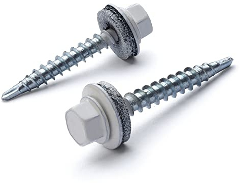 STRÜBER Trapezblechschrauben 4,8 x 35 mm, 250 Stück, RAL 9010 Reinweiß | Selbstbohrende Bohrschrauben, Selbstschneidend, Mit EPDM Unterlegscheiben, Sechskant Metalldachschrauben